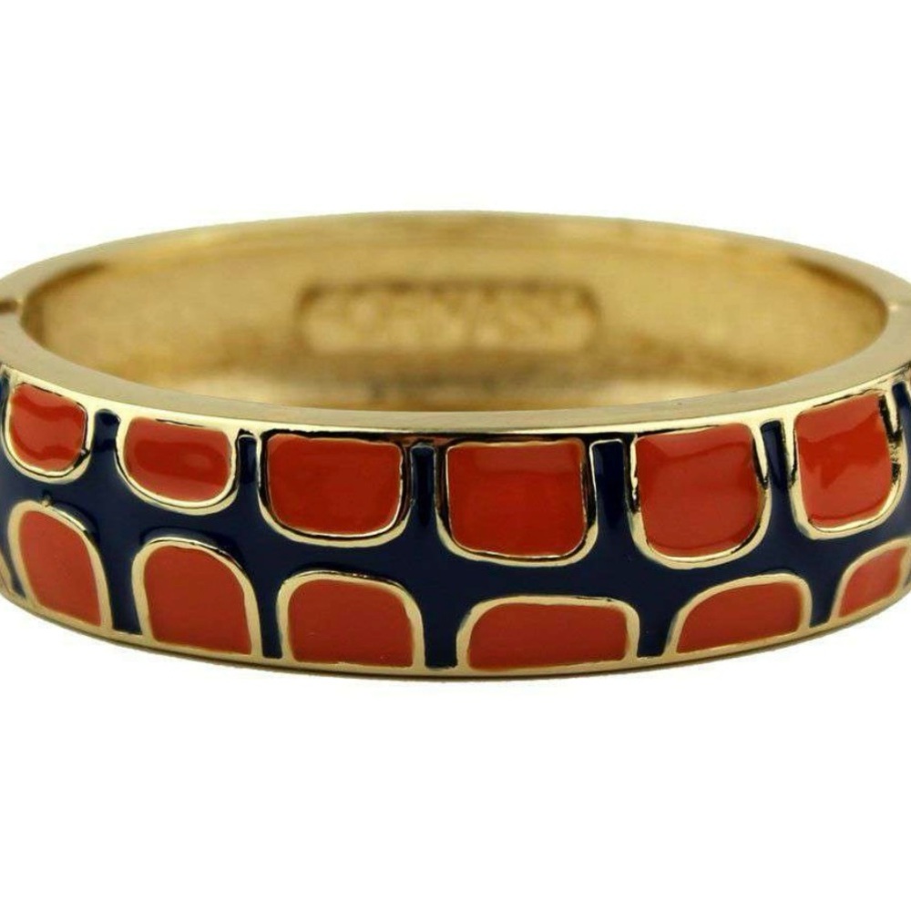 Fornash Gecko Gold, Red and Blue Enamel Bangle Bracelet in its original pouch.